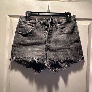 Levi's Charcoal Frayed Jean Shorts 501